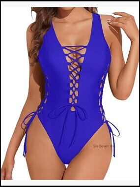 Women's Sexy One Shoulder Lace Up Monokini One Piece Swimsuit